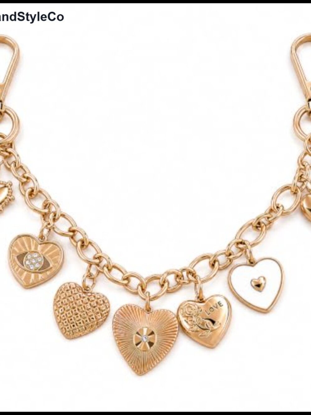 Gold Chain Purse Charm Keychain with Heart Charms